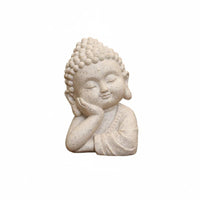 Serene Countenance Zen Buddha Head Statue Imitation Stone Finish Cute Monk Sculpture Artisan-Made Look Little Buddha Statue for Office