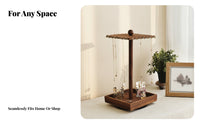 Gold-Tone Hooks Wooden Jewelry Display Stand Tray Base Rotating Jewelry Stand Dark Brown Necklace Holder Holder Rotatable