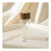 Clear Body Mini Glass Jar Small Storage Bottle Wooden Lid Airtight Seasoning Jar for Travelers, Commuters, Camping