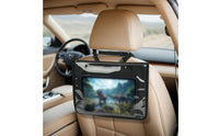 Car Tablet Holder with Storage Touchscreen-Friendly Headrest Tablet Mount Easy-Install Holder with Storage Compartment for Road Trips