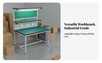 Heavy-Duty Construction Anti-Static Workbench with Light Adjustable Feet Electronics Assembly Station Resistant Workspace Repair Bench with Power Outlets for Technicians, Factory Workers, Engineers, Workshop, Workspace Oratory, Warehouse