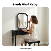 Durable Wood Construction Black Dressing Set with Stool and Mirror timeless design Lighted Vanity Table Set Vintage Design Makeup Desk space-saving Size for Women, Adults, Girls, Small Apartment