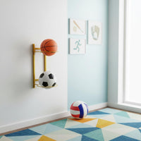 Punchnon-Damaging Installation Wall Mounted Ball Rack Space-Saving Design Basketball Storage Holder Minimalist Design Multi-Ball Storage Rack Easy to Install for Children, Playroom, Bedroom, Garage