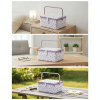 Sewing Basket with Space-Saving Tray Sewing Basket with Compartments Hinged Craft Organizer for Crafters