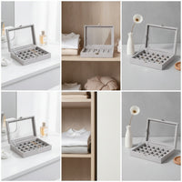 Flocked Jewelry Box with 24 Compartments Transparent Jewelry Box with Clear Lid Soft Secure for Vanity, Drawer