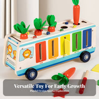 Child-Centered Inspired Multifunctional Activity Toy Early Learning Wooden Shape Sorter Cart Educational Wooden Shape Sorter Bus Child-Safe Design for Toddlers, Babies, Preschoolers