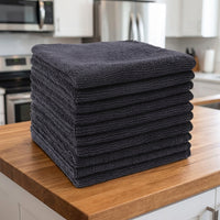 Black 25cm Microfibre Cloth and Cleaning Cloths, Super Absorbent Cloth for Kitchen and Car, Reusable Low-Lint Microfiber with Locked Edges