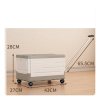 Storage Bin with Pull Rod Foldable Storage Box with Wheels Rolling Book Cart Portable Rolling Tote Mobile for Students