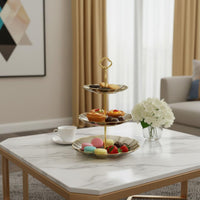 Light Luxury Design Tiered Serving Stand Food Grade Plastic Afternoon Tea Stand Gold Accent 3 Tier Dessert Stand Elegant Design for Living Room, Party, Reception Desk