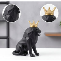 Lion Statue with Crown Ebony Lion Sculpture Tabletop for Homeowners, Art Collectors