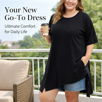 Summer Dress for Women with Pockets and Short Sleeves, Casual Midi Beach Style in Breathable Blend, Loose Fit Round Neck Design