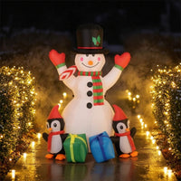 Outdoor Inflatable Snowman with Penguins Festive Snowman with Top Hat Foldable Yard Decoration Long-Lasting for Garden