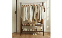 Solid Wood Wooden Clothes Rack with Shelves Foldable Double Shelf Clothing Rack Minimalist Design Freestanding Coat Stand Large Capacity for Bedroom, Entryway, Dorm Room