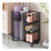 Caster Wheels Mesh Storage Rolling Cart Open Frame Rolling Exercise Rolling Cart Hanging Basket Heavy-Duty Metal for Gym, Fitness Room