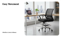 Ergonomic Backrest Drafting Chair with Foot Loop 360-Degree Swivel Adjustable Mesh Chair with Footloop Rolling Casters Office Furniture Support for Receptionists, Architects, Professionals, Bar Counter, Reception Desk, Art Studio, Workshop