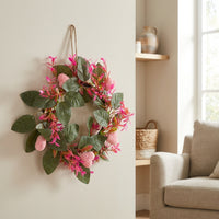 Eucalyptus Spring Door Wreath, 25cm Rattan Front Door Wreath, Artificial Faux Floral for Home Exterior, Pale Red Mixed Berries