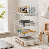 Clear Transparent File Organiser, Stacked Letter Tray File Organiser, Desktop Document Organiser for A4, Stainless Steel Frame, 26x6.2x34cm