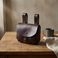 Handmade PU Leather Waist Bag Retro Medieval Waist Bag Flap-Front Reawakening Belt Pouch Laced Stitching