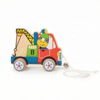 Wooden Toy Car Toddler Pull Along Toy Motor Skill Development Coordination Pretend Play Four Wheels Wooden Pull-Along Car for Early Learning