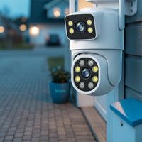 Outdoor WiFi Camera with Antennas Wireless Two-lensLens Camera Compact Hardwired for Home Entrance, Courtyard, Warehouse