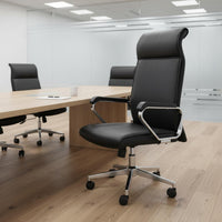 Adjustable Height High Back Executive Chair Thick Padded Cushion Leather Executive Chair Support Scratch-Resistant for Managers
