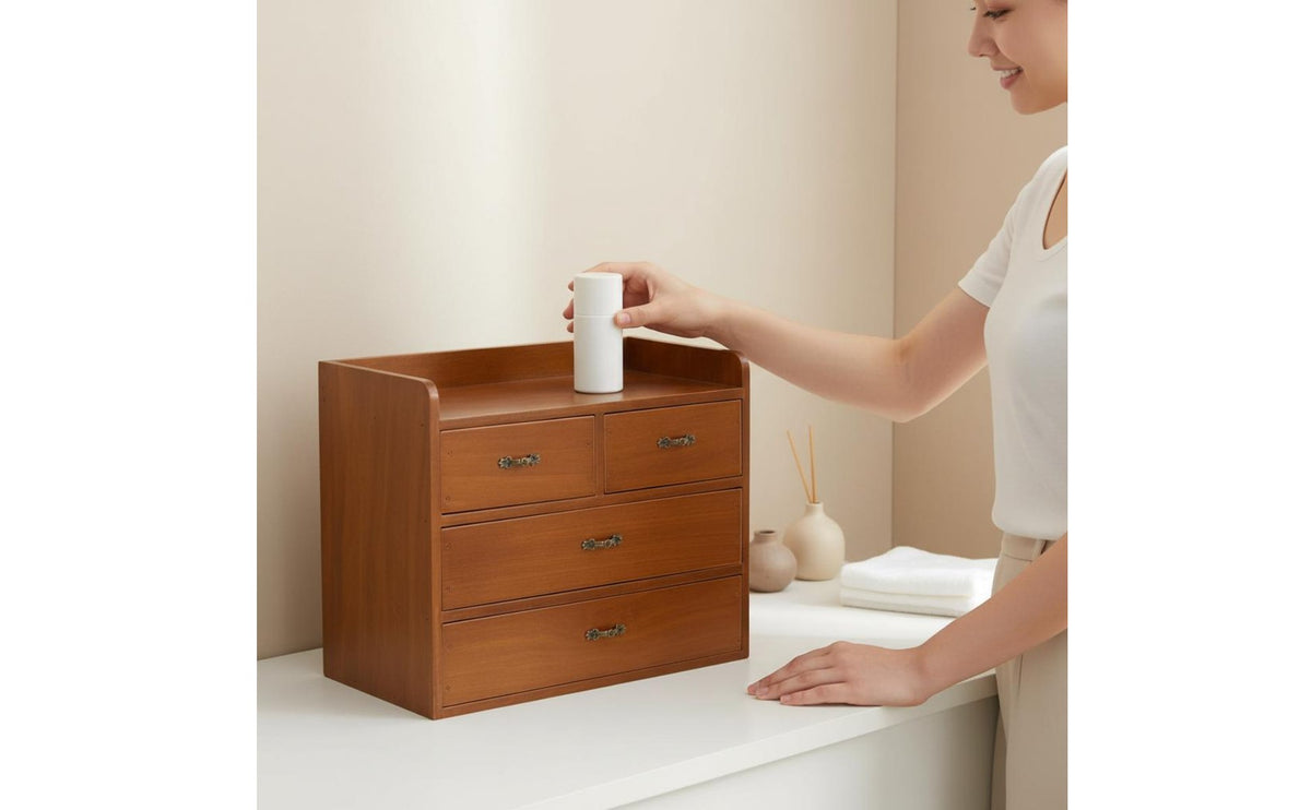 Wooden Desk Organizer Space-Saving Vintage Storage Box with Drawers Sturdy Wood Desk Tidy No Installation Required for Bedroom