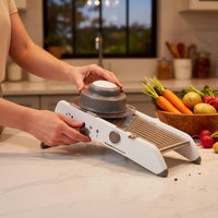 Multifunction Stainless Steel Mandoline Cutter Adjustable Vegetable Cutter with Safety Pusher Foldable Manual Vegetable Cutter Compact for Home Cooks, Meal Prep, Kitchen Countertop