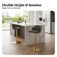 Minimalist Design Upholstered rotating Stool with Backrest Height Adjustable Upholstered rotating Stool Integrated Footrest Bar Chair Padded Seat for Adults, Homeowners, Business Owners, Boutique, Reception Desk, Restaurant, Kitchen Counter