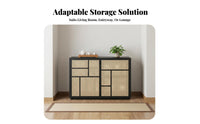 Rattan Door Cabinet Nordic and Design Rattan Door Cupboard Sturdy Wood Frame Ample Storage for Teahouse Managers