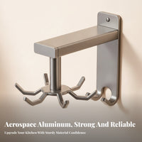 Drilltool-Less Rotating Kitchen Hook Rack Aluminum Alloy 6-Hook Utensil Rack Space-Saving