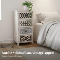 Nordic design 2-Drawer Nightstand Distressed Finish Bedside Table Vintage Look Bedroom Furniture space-saving Size for Apartment Dwellers, Interior Decorators, Homeowners, Entryway, Living Room, Hallway, Home Decor
