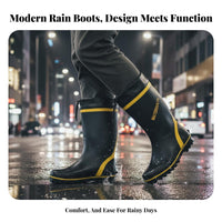 men's Wide Calf Rain Boots Easy on and off Extra Wide Waterproof Work Boots Breathable Lining Shielded Footwear for Farmers, Outdoor, Gardening, Farms