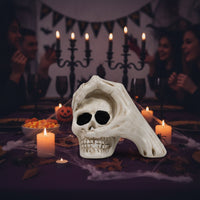 Cranium with Spectral Hand Halloween Cranium Ornament Small Decorations for Goths, Party Hosts, Spooky House, Office Desk