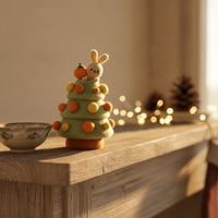 Whimsical Felt Christmas Tree Mini Felt Tree with Rabbit Cute Bunny Ornament Adorable for Shelves