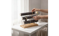 Jewelry Organizer with Wooden Base Upscale Look Jewelry Display Stand Stable for Vanity, Retail Counter