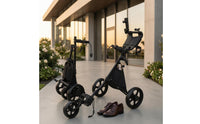 TPR Grip Three-Wheel Golf Push Trolley Built-in Storage 3-Wheel Golf Push Trolley Water Bottle Holder Sports Gear