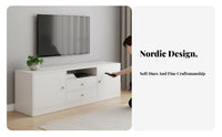 Nordic Design Modern TV Cabinet Multi-Compartment Living Room Storage Console Raised Base Low Profile TV Unit Solid Wood Knobs for Apartment Dwellers, Homeowners, Interior Design Enthusiasts, Bedroom, Home