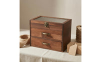 Jewelry Box with Drawers Embossed Floral Pattern Jewelry Box with Glass Lid