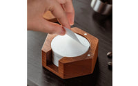 Hexagonal Coffee Filter Holder with Cutout Wooden Coffee Filter Holder Compact Organizer Solid Wood for Baristas, Kitchen Counter