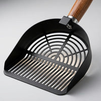Wooden Handle 10th Gen Stainless Steel Silver Slotted Round Hole and 10th Gen Upgraded Carbon Steel Grey Slotted Round Hole litter sifter waste