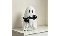 Spooky Ghost Figurine with Black Cat Tabletop Ghost and Black Cat Figurine Cute Halloween Ornament Seasonal for Goth Decor Lovers