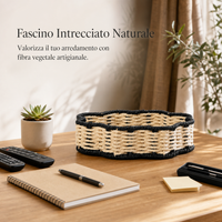 Hand-Woven Two-Tone Paper Rope Storage Tray for Home Decor and Desktop Organization