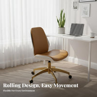 Height Adjustable Armless Upholstered Caster Chair gilded Base Office Furniture 360-Degree rotate Luxury & aesthetic for Students, Women, Study Room, Bedroom