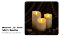 Gold Glitter Electronic Candle Smokeless Gold Glitter Candle Romantic Ambient Decor for Couples, Homeowners, Table Centerpiece, Dinner Parties