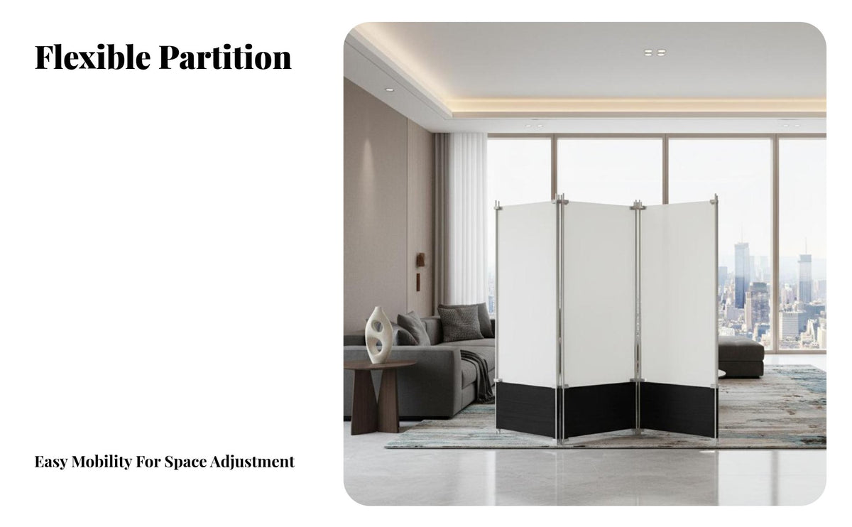 Movable Freestanding Panel Screen Foldable Fluted Panel Partition Folding Design Room Divider Modern Aesthetic for Interior Designers, Business Owners, Bedroom, Studio Apartment, Commercial Spaces, Restaurant