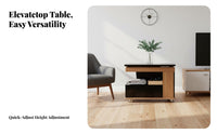 Adjustable Height Swivel Lift-Top Table Movable with Wheels Living Room Furniture Space-Saving Storage Cart Multi-Functional for Small Apartment Dwellers, Homeowners, Telecommute Workers, Balcony, Home Office, Dining Area