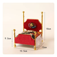 3 Pieces European Design 1:12 Scale Bed Set Ornate Gold Trim Mini Princess Bed Floral Textile Mini Sofa Set Realistic Details for Collectors, Model Room