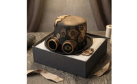 Decorative Flower and Gear Steampunk Hat with Goggles Adjustable Chin Strap Steampunk Top Hat Handmade Headwear
