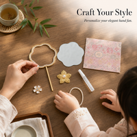DIY Song Brocade Round Fan with Pearl Embellishments and Mirror - Craft Kit for Festivals