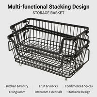 Kitchen Storage & Organisation Wire Baskets with Handles for Shelves, Stackable Metal Bins for Cupboards and Countertops